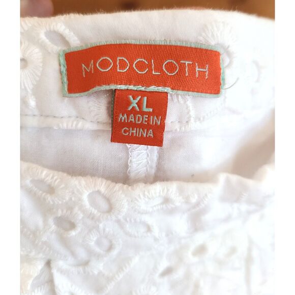 ModCloth XL White 100% Cotton Peasant Cottagecore Fairy Zip Skirt‎ Midi Lined - Picture 2 of 5